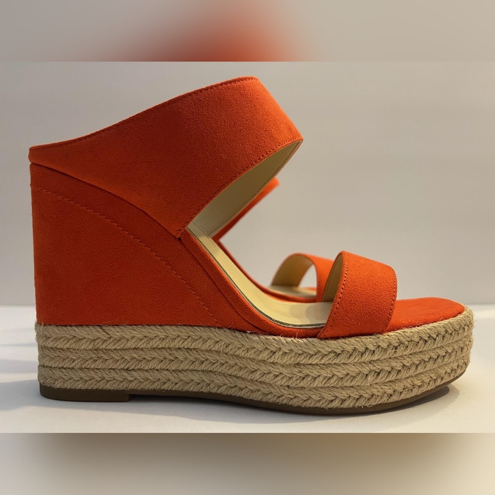 NWT Jessica Simpson Saphita Orange Double Strap Wedge Espadrille Sandal